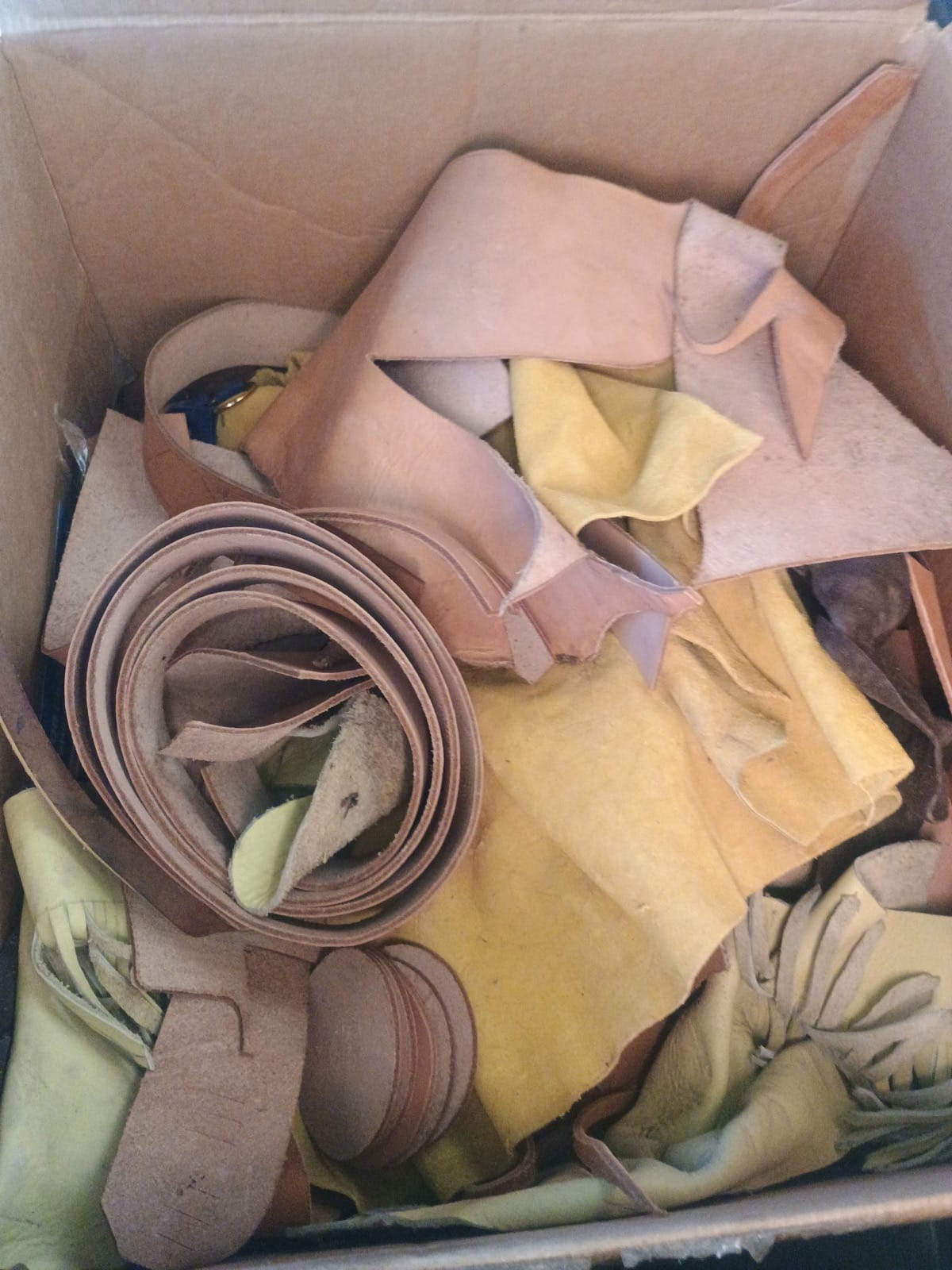 Leather scraps in a box